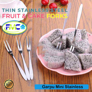 Garpu Buah Mini Stainless Steel Anti Karat Fruits Dessert Fork Tusukan Kue Puding Serbaguna