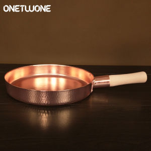 Onetwone High-end Pure Copper Pan with Wooden Handle Handmade Copper flat Pan Copper Pot Thick Pancake Pan Uncoated Frying Pan Woks General Use for Gas Cooker