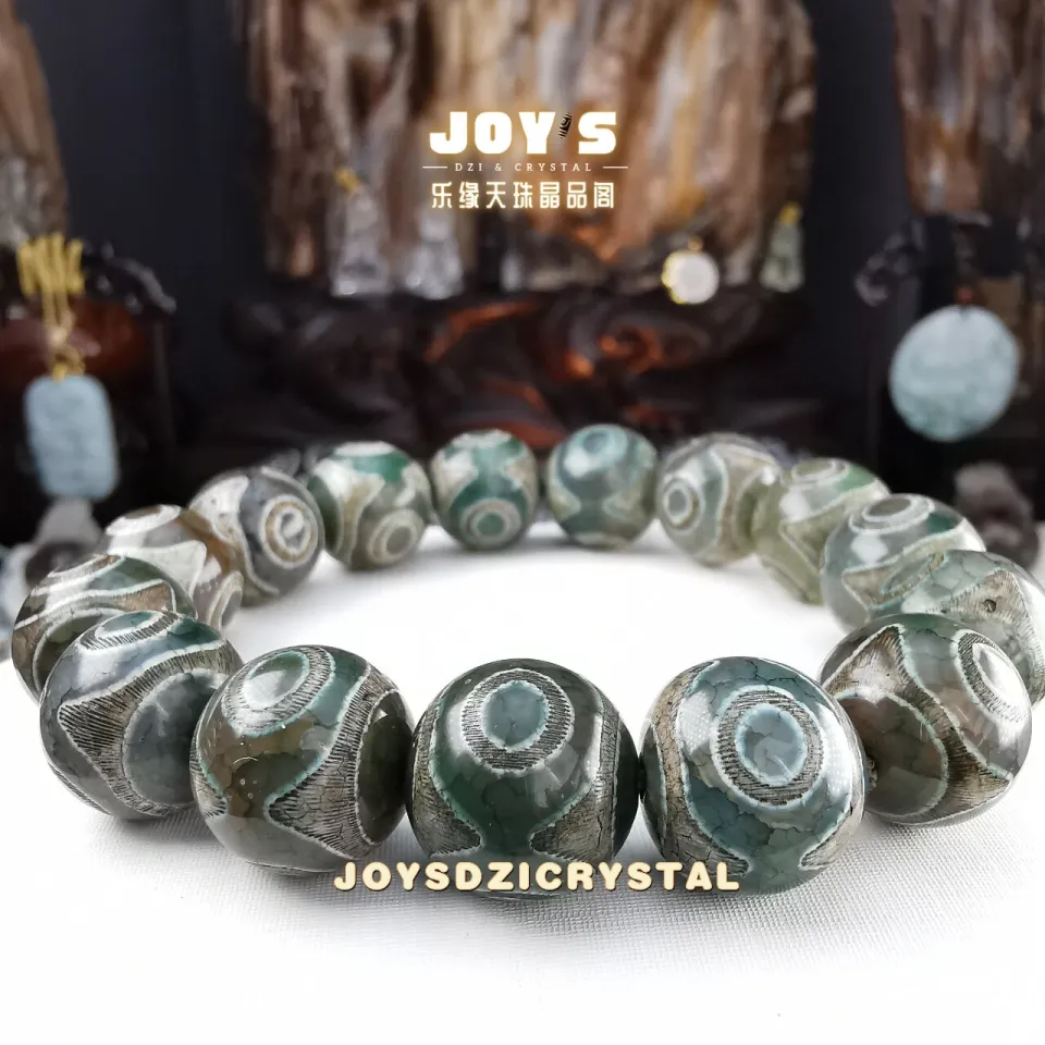 JOYSDZICRYSTAL 乐缘天珠晶品阁青稞供虎牙三眼天珠天珠手串虎牙三眼青色天珠绿色天珠西藏天珠玛瑙天珠