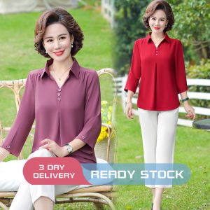 Plus Size Blouse for Women V-neck Chiffon Shirt Nine-sleeve Blouse