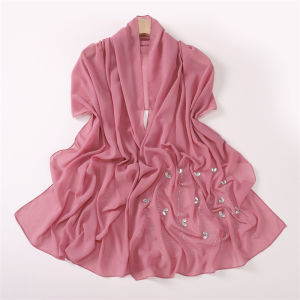 Jifang New Arrival Shiny Rhinestones Plain 75D Bubble Chiffon Long Pashmina Shawl Scarf Muslim Hijabs Shawls Wraps WC52