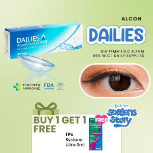 FREE SYSTANE 3ML Dailies Aquacomfort Plus 15 Pasang Softlens Bening Harian
