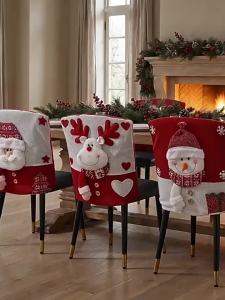 Sacesr Cartoon Christmas Chair Covers Reindeer Comfortable Xmas Dinner Chair Seat Cover Decorative Snowman Santa Claus Chair Back Cover K7M2P