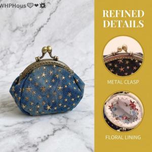 WP💓💛💖 Five Star Denim Coin Purse Women Wallet Mini Card Holder Purse Buckle for Work Party Travel Essentials