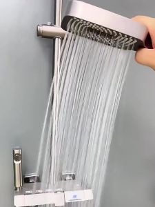 SG Stock Grey Black Piano Digital Display Shower Set Intelligent Brass Bathroom Faucet Hot Cold Waterfall TapFast shipping