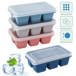 6 Grids Ice Cube Mold with Lid Silicone Square Ice Tray for Ice Cream Whiskey Cocktail Cold Drink