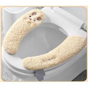 K10SEQ Hình dán hoạt hình tự dính Nắp bồn cầu Dày hơn Vải nhung Miếng lót bồn cầu Ấm áp Có thể giặt được. Đệm lót bồn cầu