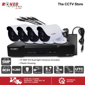 Rover 8 Channel DVR + 4 units 5MP Bullet Outdoor CCTV Camera XVI DUAL LIGHT + Adapter type Power Supply | Rover Systems CCTV Package GS Series