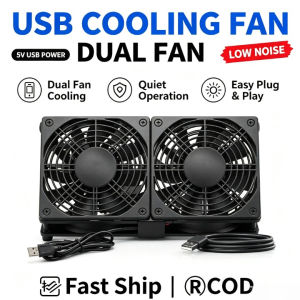 Silent USB Powered Dual Cooling Fan Base 5V Low Noise Double Fan Cooler with 80cm Cable Universal Heat Sink for TV Box Router Modem and Small Electronic Equipment