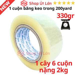 1 Cuộn băng keo trong đục 200yard nặng 330gram rộng 4.7cm lõi 5mm 1 cây có 6 cuộn nặng 2Kg