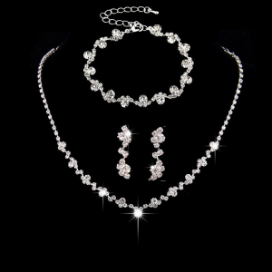Wedding 3 Piece Crystal Jewelry Set Women Girls Necklace Earrings Bracelet Wedding Party