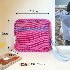 Stylish Lightweight Mesh Cosmetic Bag Portable Square Cosmetic Storage Bag with Zipper