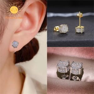 1 Pair of Design Punk Luxury Rhinestone Square Zircon Gold Perforated Earrings Fashion Gift