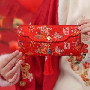 GIORGIONE Traditional Chinese New Year Red Wallet Brocade Embroidered Polyester Lucky Money Packet New Years Bag God of Wealth God of Wealth Red Pocket Lunar New Year Gifts