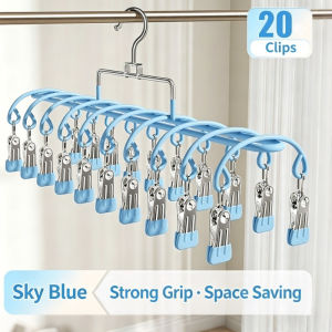 Home&Life.8 Stainless Steel 20 Clips Windproof Drying Rack Hanger For Socks Bras Underwear Laundry Items