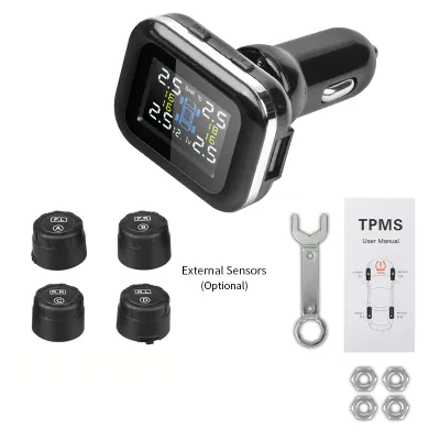 Car Wireless Universal TPMS USB Digital Tire Pressure Alarm System 4 External Sensor