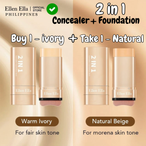 🔥 Ellen Ella 2pcs Foundation Stick Set (Ivory + Natural) | Sweatproof + Oil Control | Full Coverage Concealer + Base | Long-Lasting Smooth Matte Finish for All Skin Tones – 22g Each.