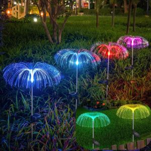 LED Solar Light Jellyfish Lamp Fireworks Lights Dandelion Fiber Optic Lighting Lawn Plug In Ground Landscape Lights Outdoor Decoration