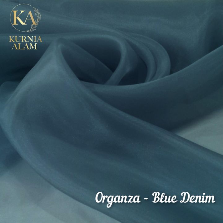 Kain Satin Organza Silk Premium Grade A Warna Denim dijual per