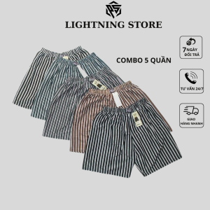 Combo 5 Quần Đùi Nam - Quần ngủ nam LIGHTNING Mặc Nhà kẻ sọc vải thun mát mẻ đủ size có size lớn