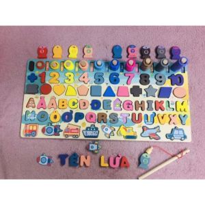 Bảng chữ cái gỗ nổi đồ trơi cho bé xếp hình giúp bé phát triển tư duy trí tuệ