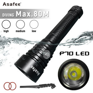 Asafee A19 Super Bright XHP70 Diving Flashlight IPX8 Waterproof White Light Scuba Dive LED Flashlight Underwater Torch 2500LM 3 Modes with 26650/18650 Battery Lamp Lanterna
