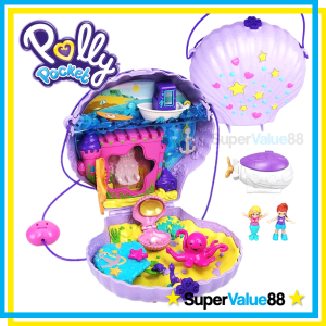 Original Polly Pocket Teddy Bear Large Compact Purse Playset Sleepover Theme with 2 Micro Dolls & 16 Accessories Toys for Girls