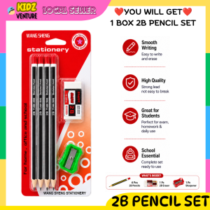 2B Pencil Set 6pcs with Eraser Sharpener School Stationery Exam Homework Supplies Student Reward Children Day Set Ujian