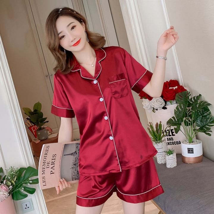 YAZI FASHION Korean Plain Silk terno sleepwear TN1 Lazada PH