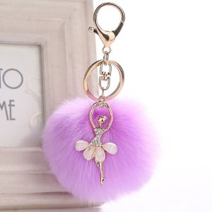 LUQIU Plush Jewelry Fluffy Faux Rabbit Fur Key Buckle Ballet Dancing Girl Keyring Angel Keychain Car Pendant