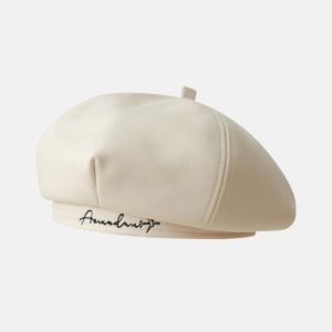 NEXTYOO Octagonal Newsboy Hat Letter Embroidered Solid Color Beret Painters Hat Vintage Soft Visors Cap
