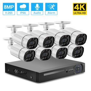 Hamrol 8CH 4K Ultra HD 8MP H.265 POE NVR Kit Color Night Vision CCTV Security Camera System Outdoor Video Surveillance Camera Set