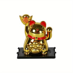 Mini Gold Solar Lucky Cat Automatic Waving For Home Office Display And Car Decoration