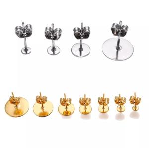 20-100pcs/lot Stainless Steel Blank Post Earring Stud Base Pins With Earring Plug Supplies for Jewelry Making DIY Earrings