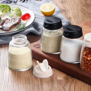 4pcs Double Flip Transparent Seasoning Bottles with Dust Cover Glass Spice Jars Salt Pepper Shakers for Kitchen BBQ