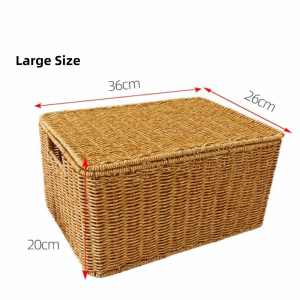 FEELDG Large Capacity Woven Storage Basket With Lid Rectangular Rattan Storage Box Premium Stackable Laundry Baskets Household