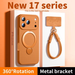 Liquid Silicone Bracket Magnetic Case For iPhone 17 16 15 14 13 Pro Max Air For Magsafe With Hanging Rope Protective Cover