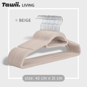 Tawii. ไม้แขวนเสื้อเ ตะขอหมุนได้ 360องศา หุ้มกำมะหยี่ ไม้แขวนเสื้อกำมะหยี่ กันลื่น มีความแข็งแรงและทนทาน