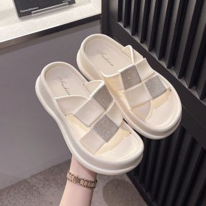 VEBLEN Sandal Flat Slides Wanita Cewek Perempuan Fashion Gaya Korea Style Manik-Manik Petak Berlian