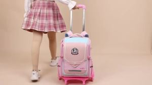 British Style Trolley School Bag for Primary School Students 1 to 6 Grade-level Trolley School Bag for Elementary Students Ultra-light Detachable Waterproof Stair-climbing