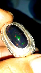 Cincin Batu Kalimaya Black Opal Asli Banten & Ring Perak Asli 925