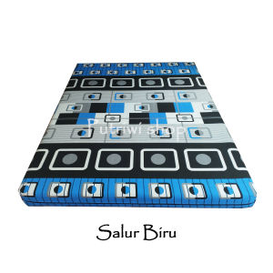 Sarung Kasur Resleting Salur Biru Minimalis Seprai Kasur Inoac
