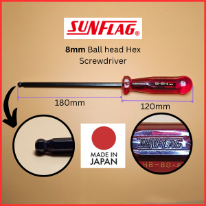 Ready stock in SG. SUNFLAG 8mm Ball Head Hex Screwdriver. Made in Japan. Length 180mm. Handle 120mm