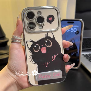 Ốp lưng mrhaha cho oppo a95 a78 a16 a7 a38 a15 a57 a17 a54 a3s a1k a53 a58 a76 a92 a55 a93 4g 5g hoạt hình dễ thương mèo có giá đỡ ốp điện thoại ống kính cửa sổ lớn mạ điện bảo vệ ống kính ốp lưng mềm chống sốc silicon