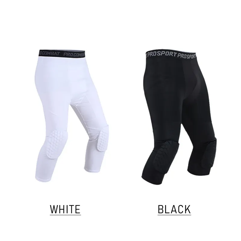Outdoorbuy Men Padded Pants 3/4 Tights Sports Protector Gear