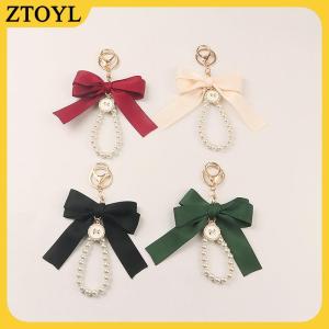 ZTOYL  Mới Lớn cung vòng chìa khóa ngọc trai móc khóa xe Mặt dây chuyền sáng tạo đầy màu sắc ruy băng vải nút phụ kiện móc chìa khóa