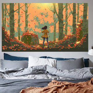 Hand-drawn Japanese-style beautiful cartoon anime silhouette illustration wall fabric simple headboard bedroom background cloth hanging tapestry