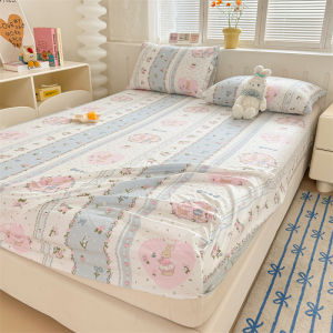 Dansunreve Washed Cotton Fittedsheet Cartoon Ins Style Fitted Bedsheet Single/Queen/King Rabbit Dog Cat Bed Sheet Super King
