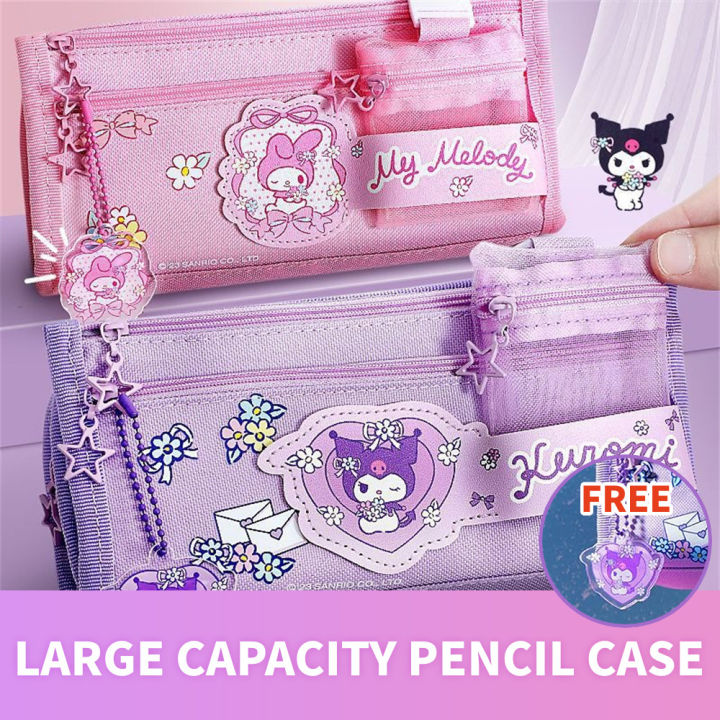 Hourser [free Pendant]large Capacity Pencil Cases Multi Layer Cartoon Kuromi Pochacco