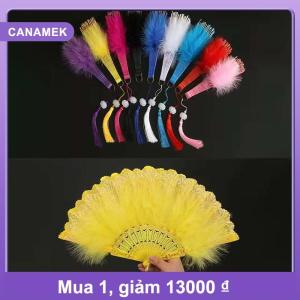 【CANAMEK】 Quạt xếp lông vũ kiểu Lolita phong cách tiên nữ ngọt ngào Nhật Bản đậm chất gothic cổ điển quạt cầm tay dùng trong khiêu vũ cung đình có mặt dây chuyền trang trí — quà tặng trang trí tiệc cưới
